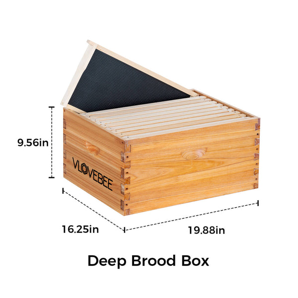 Vlovebee Hives 10-Frame Wax-Dipped Deep Brood Bee Box Come With Pine Wooden Frames and Beeswax-Coated Plastic Foundation Sheet(Unassembled)