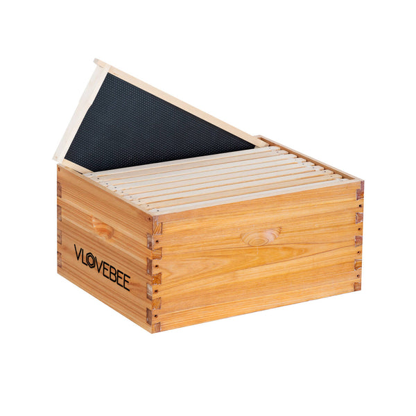 Vlovebee Hives 10-Frame Wax-Dipped Deep Brood Bee Box Come With Pine Wooden Frames and Beeswax-Coated Plastic Foundation Sheet(Unassembled)