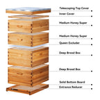 VLoveBee 10-Frame 4-Layer Cedar Wood Bee Hive Kit – Complete Logo-Free Langstroth Beeswax Dipped Unassembled Hive Includes 2 Deep Boxes and 2 Medium Supers with 40 Plastic Foundation & Wooden Frames